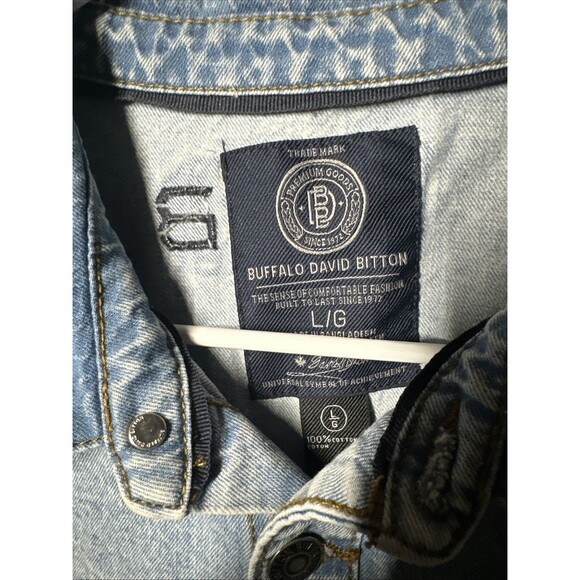 BUFFALO DAVID BITTON Joshua-X Denim Shirt Jacket Mens Large Light Blue Jean - Picture 2 of 3